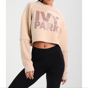IVY PARK Cropped Logo Pullover Faux Layered  Sweatshirt-Dusty Pink Tan #4